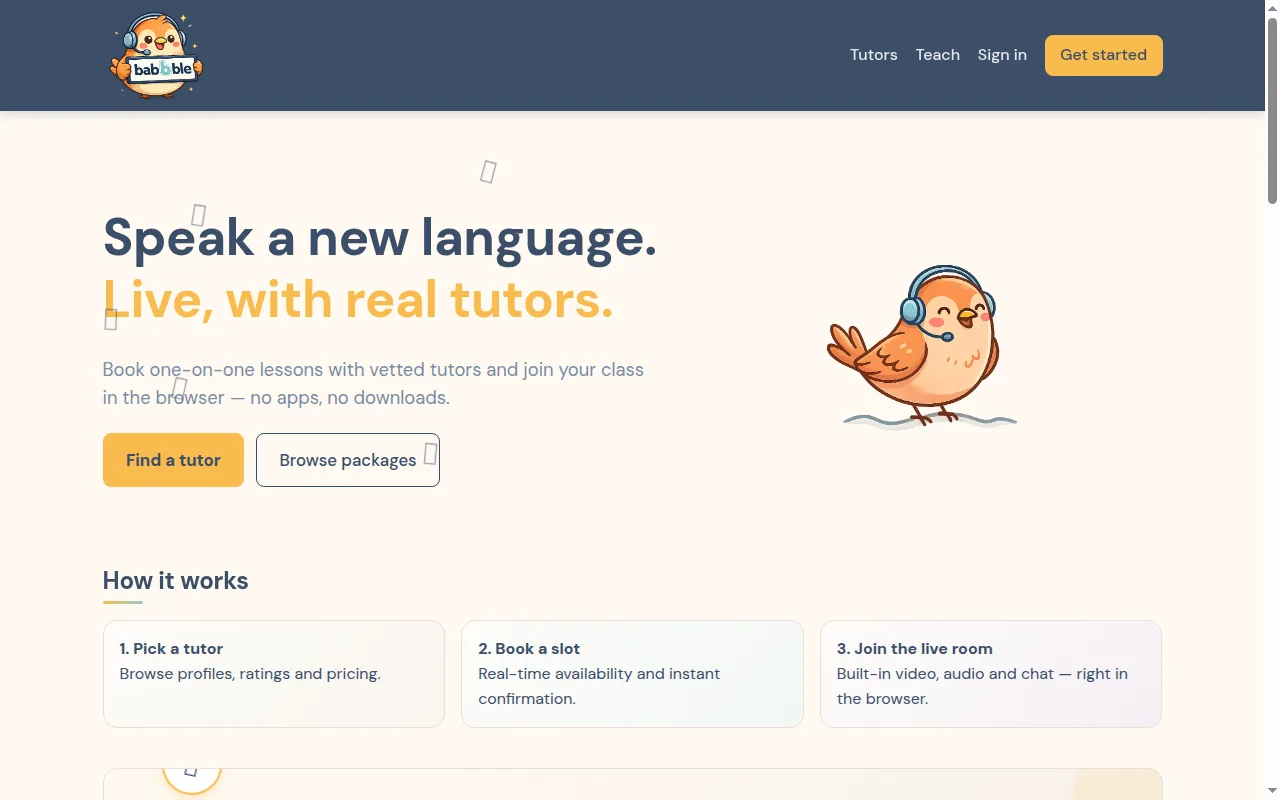 susubabbble tutoring platform homepage